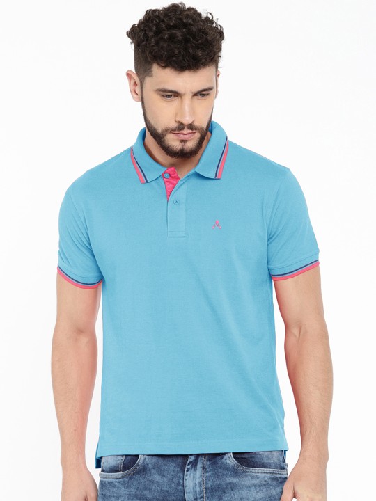 Men Blue Solid Polo Collar T-shirt L