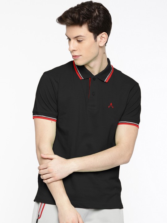 Men Black Solid Polo Collar T-shirt S
