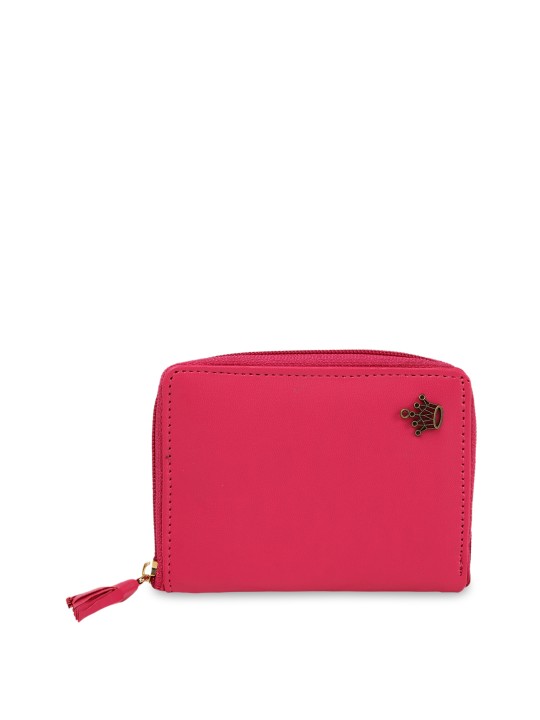 Women Pink Solid Zip Around Wallet