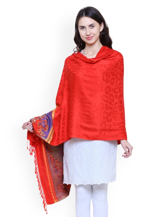 Women Red Woven Design Shawl