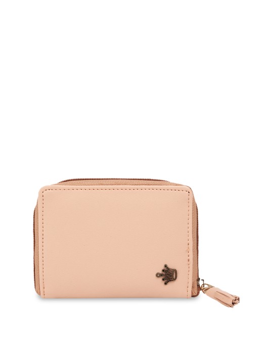 Women Peach-Coloured Solid Zip Around Wallet