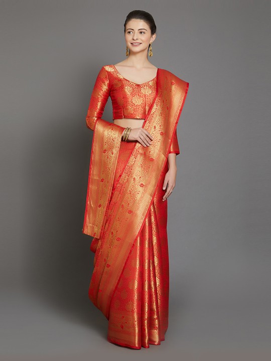 Red Silk Blend Woven Design Kanjeevaram Saree