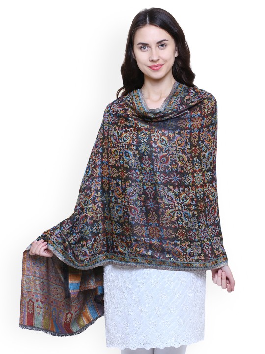 Women Multicoloured Floral Woven Design Shawl