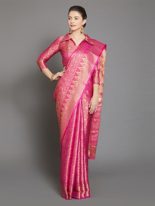 Pink Silk Blend Woven Design Kanjeevaram Saree