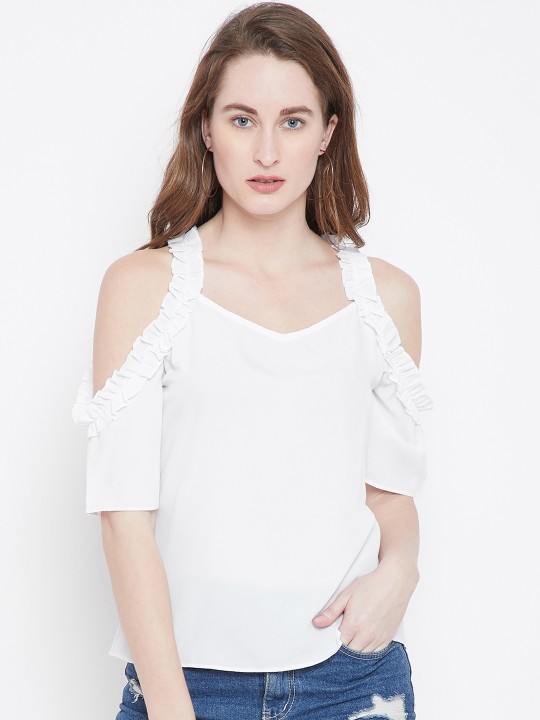 Women White Solid A-Line Top S