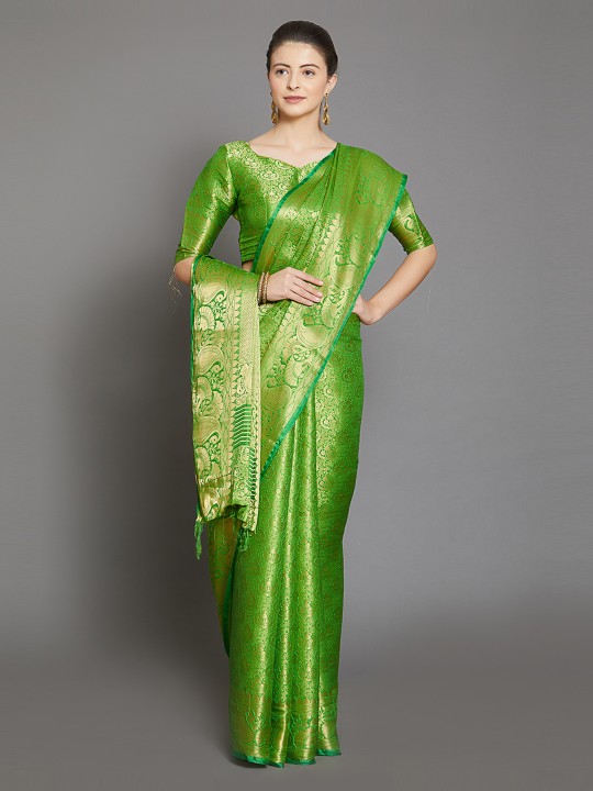 Green Silk Blend Woven Design Kanjeevaram Saree