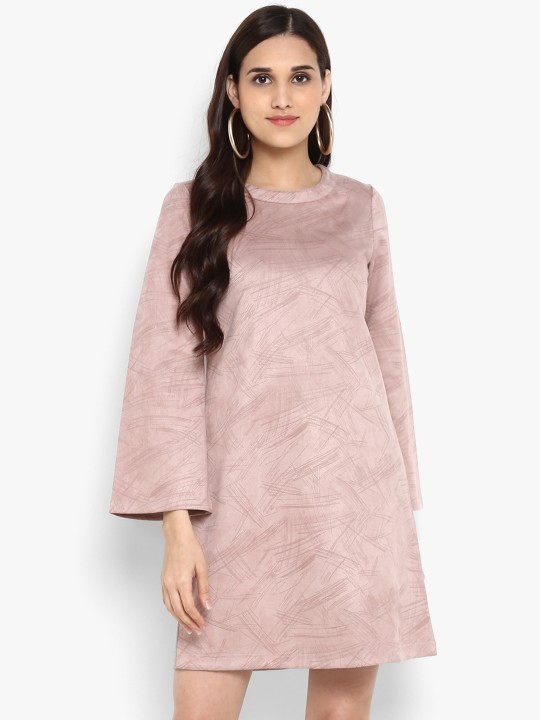 Women Peach-Coloured Printed A-Line Dress S