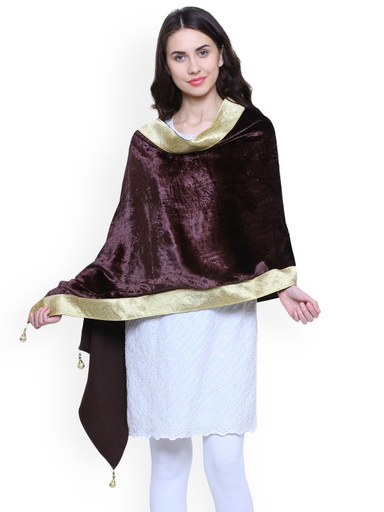 Women Brown Solid Velvet Shawl