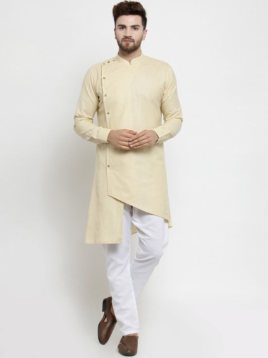 Men Beige Solid Kurta with Pyjamas S