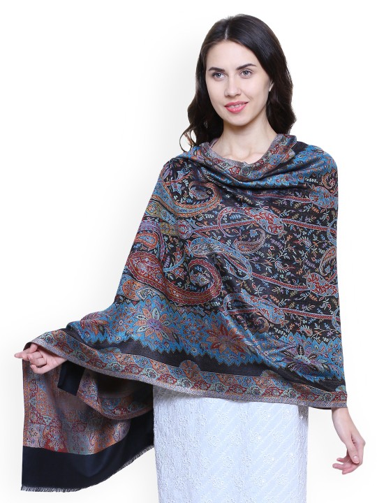 Women Multicoloured Paisley Woven Design Shawl
