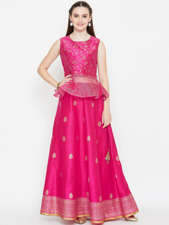 Fuchsia Pink Printed Ready to Wear Lehenga with Blouse