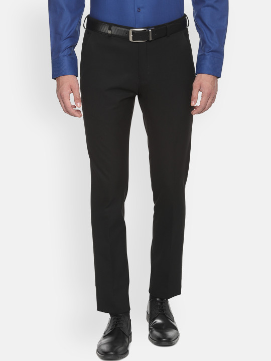 Louis Philippe Men Black Slim Fit Solid Formal Trousers
