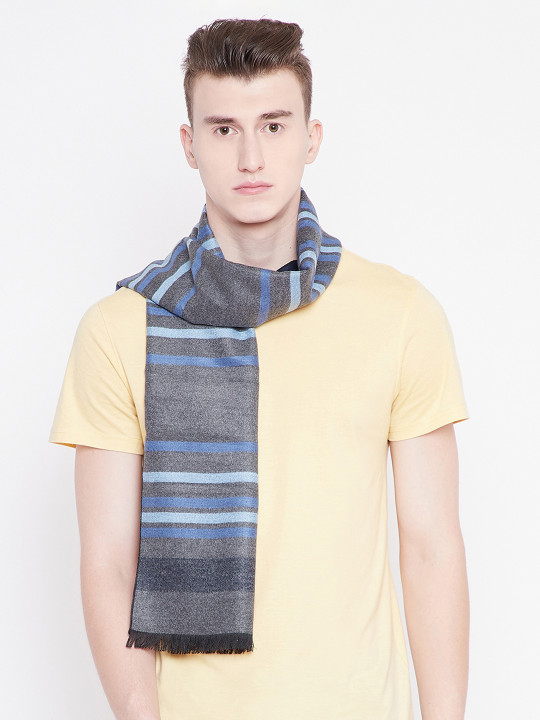 Alvaro Castagnino Men Grey & Blue Striped Mufflers