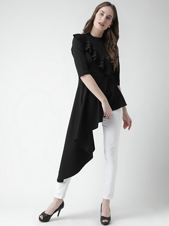 KASSUALLY Women Black Solid High-Low Top