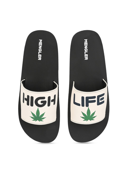 MENGLER Men Off-White Printed Sliders