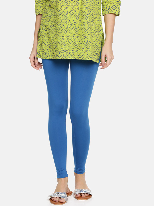 Women Blue Solid Ankle-Length Leggings