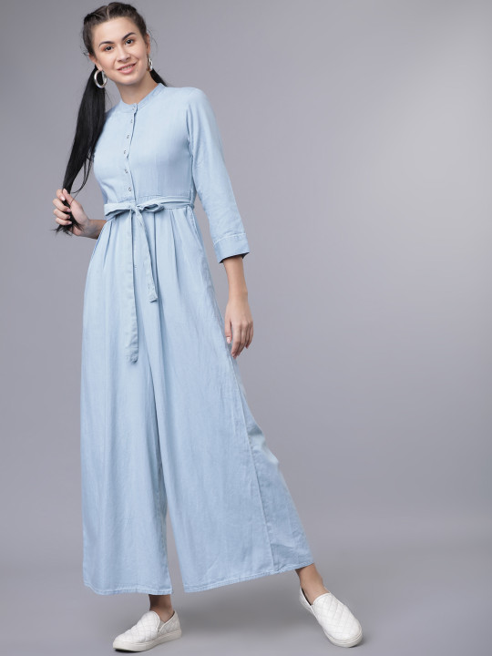 Tokyo Talkies Women Blue Solid Denim Basic Jumpsuit