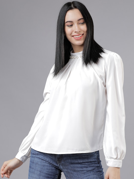 Women Off-White Solid A-Line Top