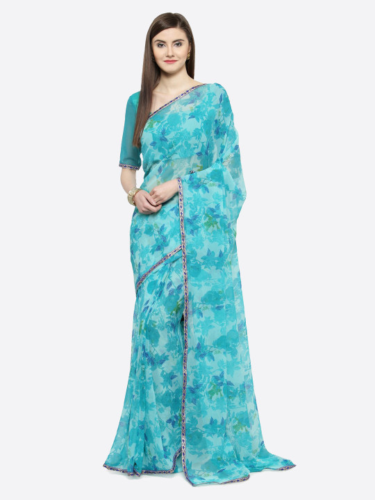 Turquoise Blue Printed Saree