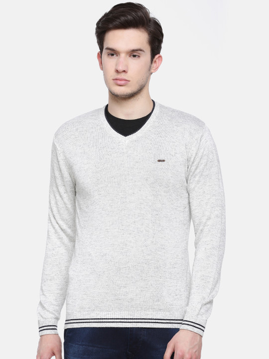 t-base Men Off-White Solid Sweater