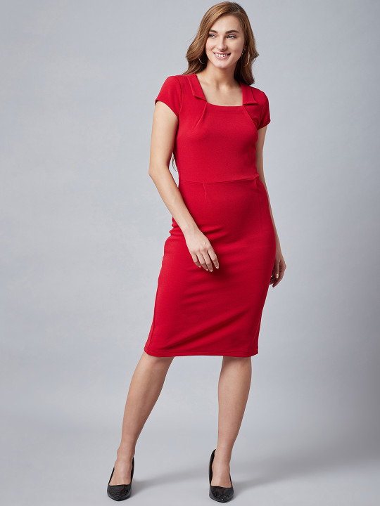 Women Red Solid Sheath Dress