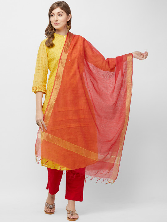 Dupatta Bazaar Red & Gold-Toned Solid Dupatta