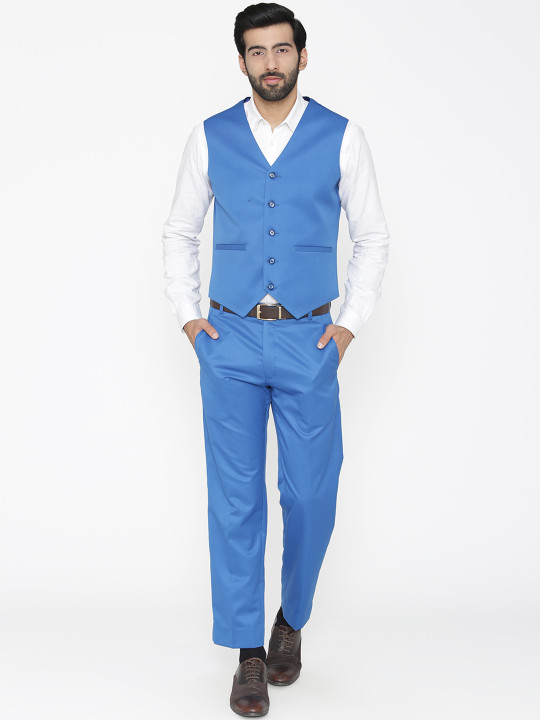 Wintage Men Blue Solid Single-Breasted Regular Fit Party Suit