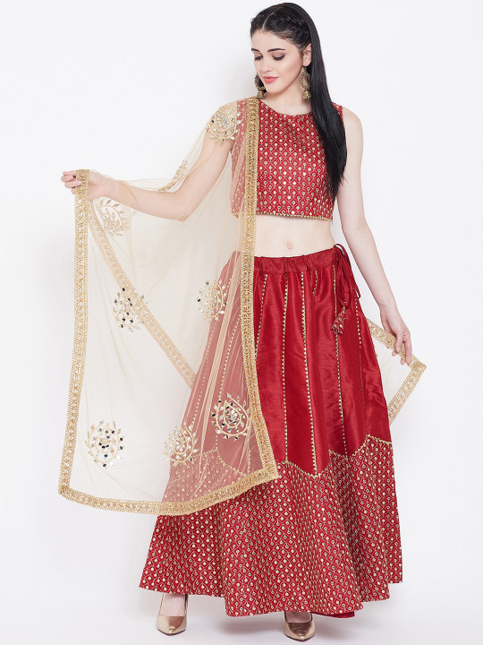 Maroon Ready to Wear Lehenga & Blouse with Dupatta
