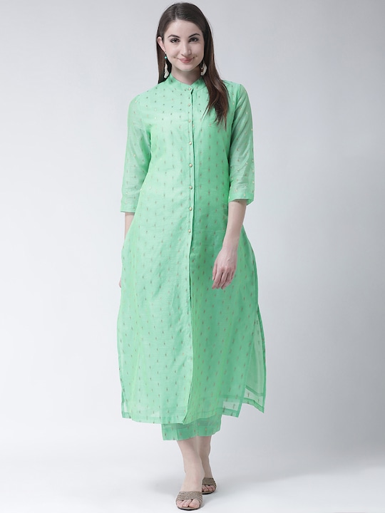 Aayna Women Green Self Design Kurta with Trousers