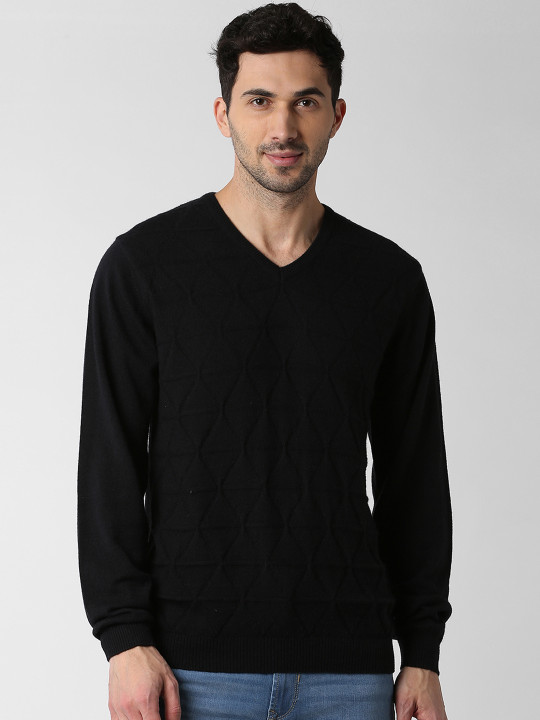 Peter England Casuals Men Black Solid Pullover Sweater