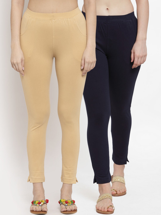 Women Pack Of 2 Solid Ankle-Length Leggings