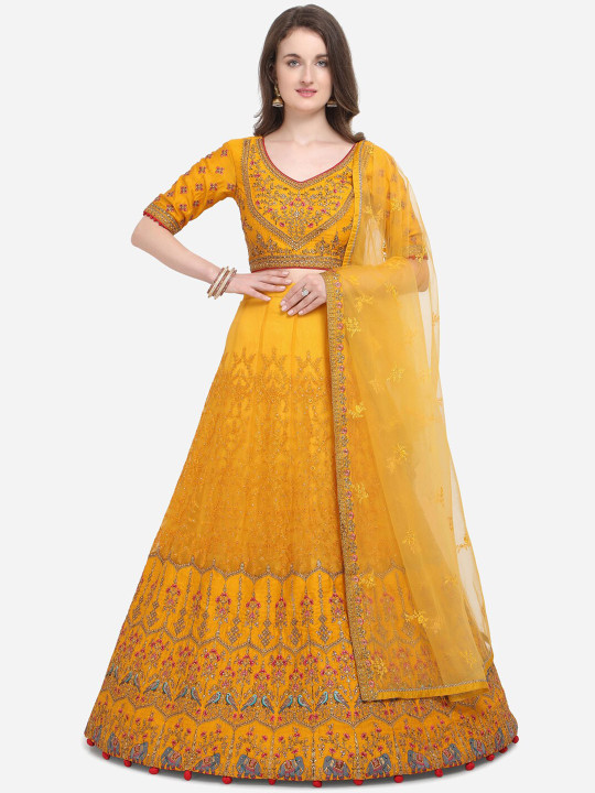 Yellow Semi-Stitched Lehenga & Blouse with Dupatta