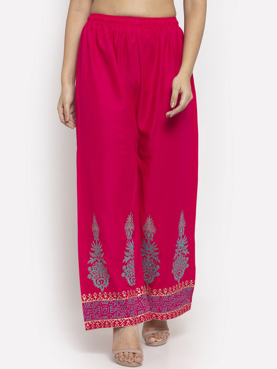 Clora Creation Women Magenta & Blue Printed Straight Palazzos