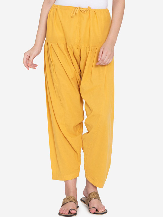 Women Yellow Solid Loose-Fit Salwar