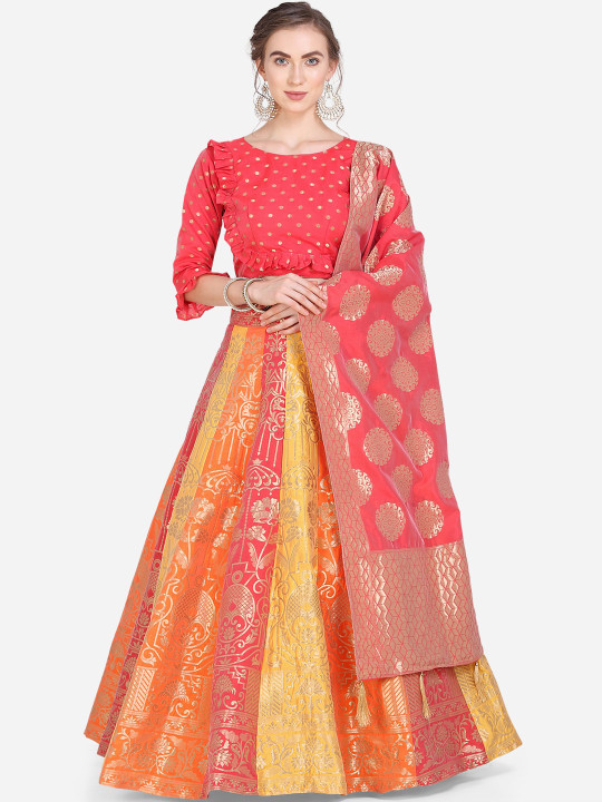Multicoloured Semi-Stitched Lehenga & Blouse with Dupatta
