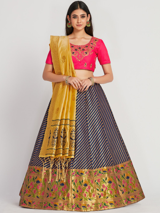 Multicoloured Semi-Stitched Lehenga & Blouse with Dupatta