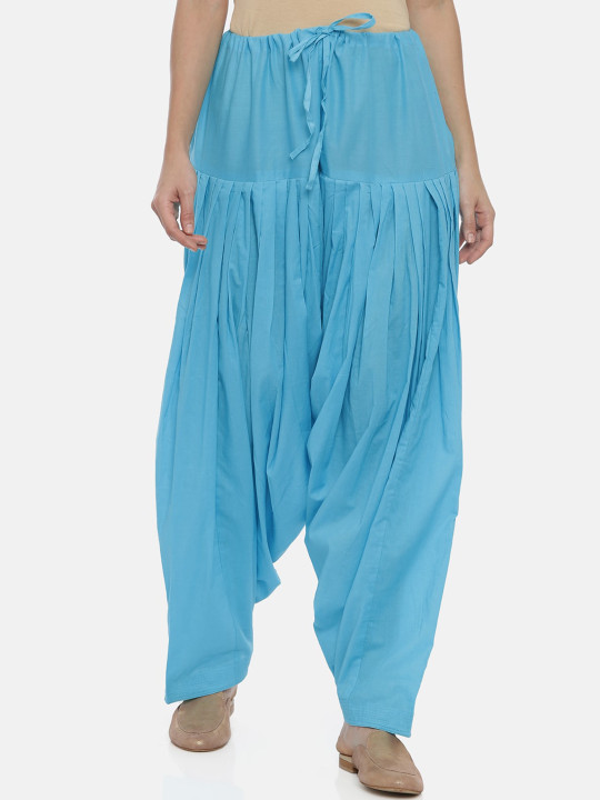Women Blue Solid Regular-Fit High-Rise Patiala