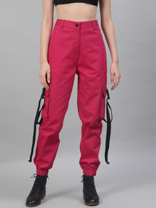 STREET 9 Women Fuchsia Pink Regular Fit Solid Joggers