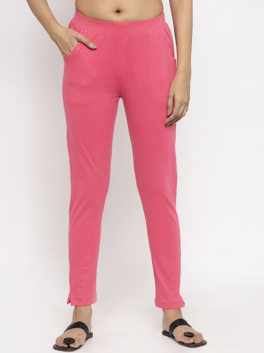 Women Pink Solid Ankle-Length Leggings