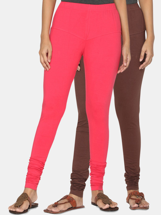 Women Pack of 2 Solid Churidar Leggings