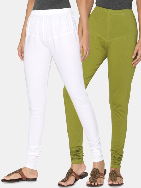 Women Pack Of 2 Solid Churidar-Length Leggings
