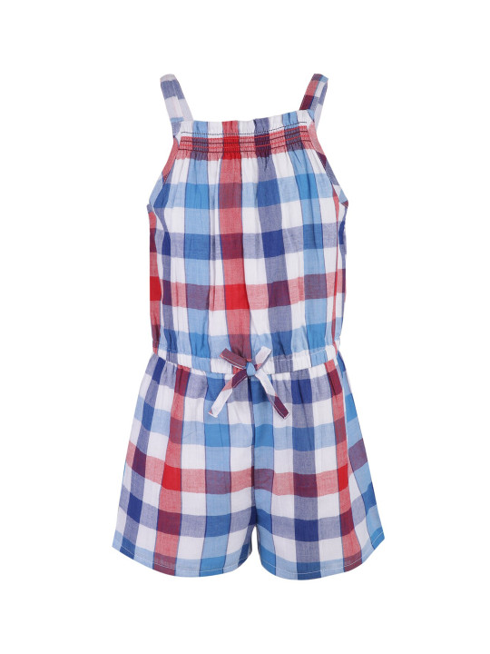 A Little Fable Girls Blue & Red Checked Playsuit