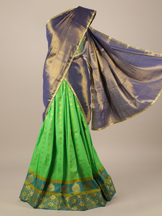 Green & Violet Tissue Woven Design Half Saree