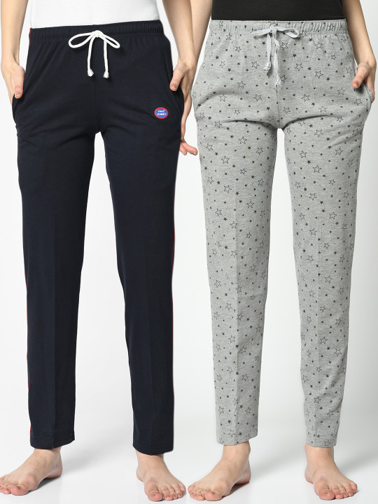 MACK JONNEY Women Pack of 2 Navy Blue & Grey Printed Lounge Pants