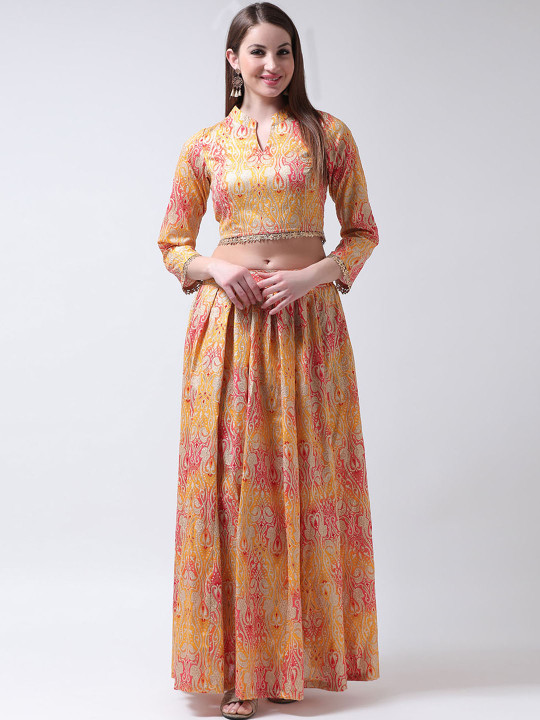 Yellow & Peach-Coloured Ready to Wear Lehenga with Blouse