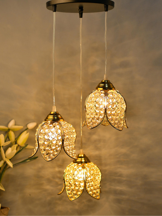 Homesake Gold-Toned & Transparent Self Design Handcrafted Ceiling Lamp