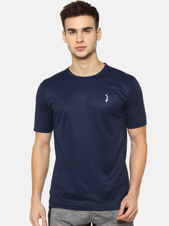Campus Sutra Men Navy Blue Solid Round Neck T-shirt