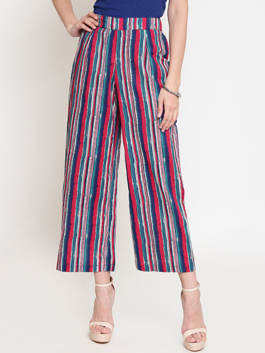 Sera Women Red & Green Printed Wide Leg Palazzos