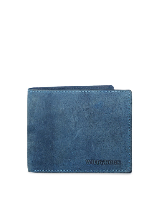 WildHorn Men Teal Blue Solid Two Fold Leather Wallet