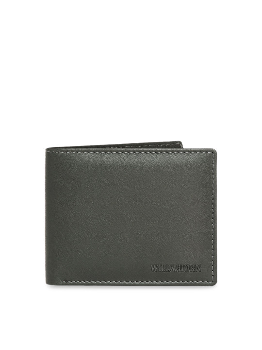 WildHorn Men Green Solid RFID Protected Genuine Leather Two Fold Wallet